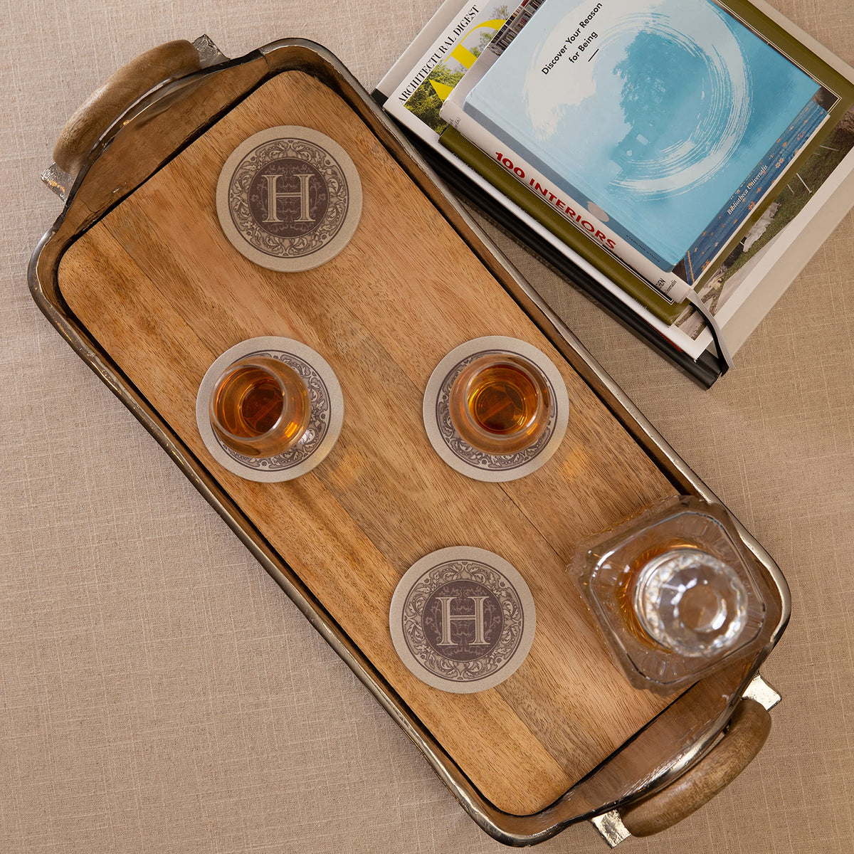 Thirstystone Monogram Letter “H” 4 Pack Sandstone Coasters Manufactured in The USA Decorative Absorbent Easily Wipes Clean