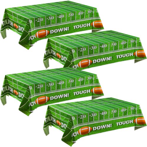 JOYIN 4 Pack Game Day Football Tablecloth Table Cover Touchdown Party Decorations Football Party Supplies (54x72 Inches)