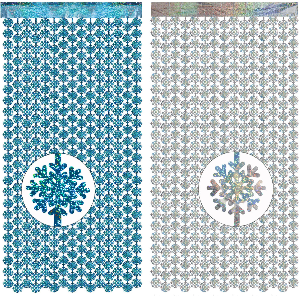 Silver Blue Snowflake Fringe Curtain - GREATRIL Winter Onederland Streamers Backdrop with Sparkling Snowflake for Christmas Birthdays Party Decoration -3.2ft x 6.5ft - 2 Pack